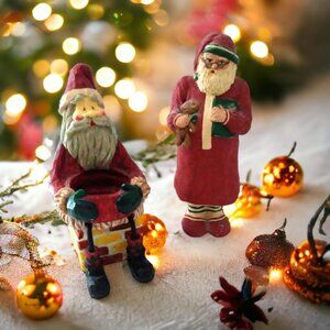 2 Santas - Carolyn Carpin Santa and Chimney sitting Santa Tealight Candle Holde